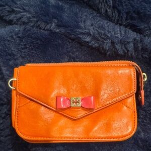 Tory Burch Orange Mini Crossbody Wallet with Bow Accent